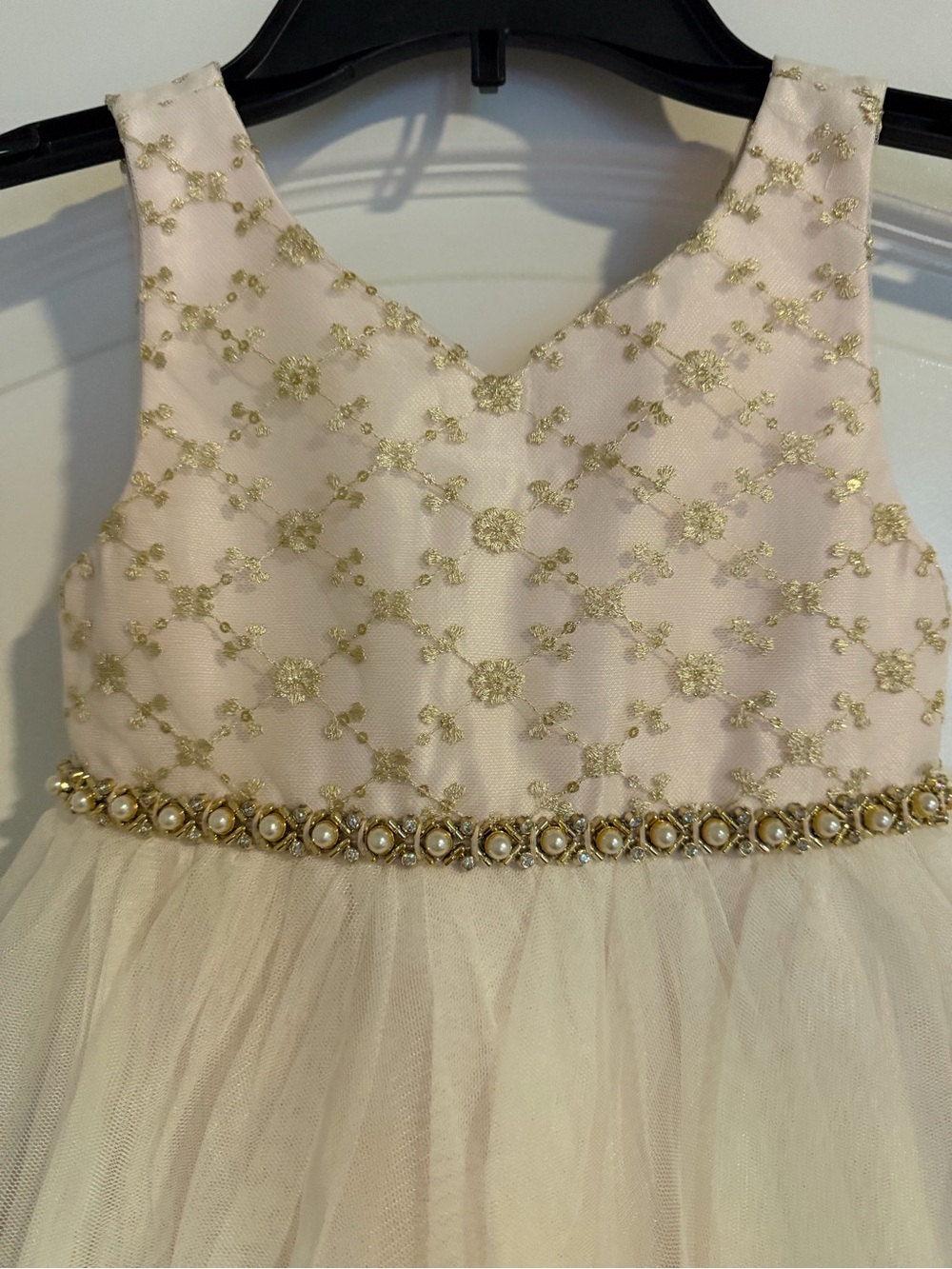 Tag On -4T Girls Creamy White Tulle Dress with Gold Embellished Waist - Picture 5 of 9
